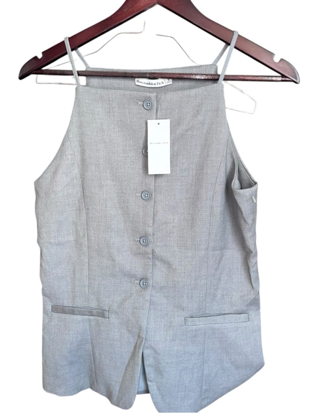 NWT Abercrombie & Fitch High Neck Tailored Suiting Vest - Gray Marle